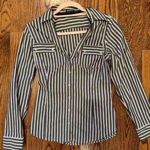 Express Monochrome Striped Button-Up Blouse